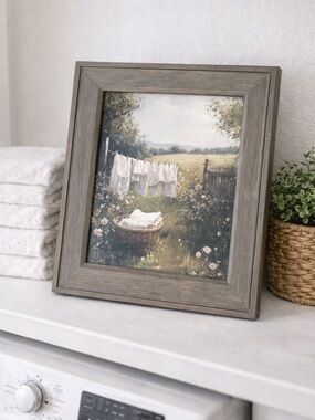 Farmhouse Clothesline Wall Art Framed Cottagecore Landscape Laundry Print